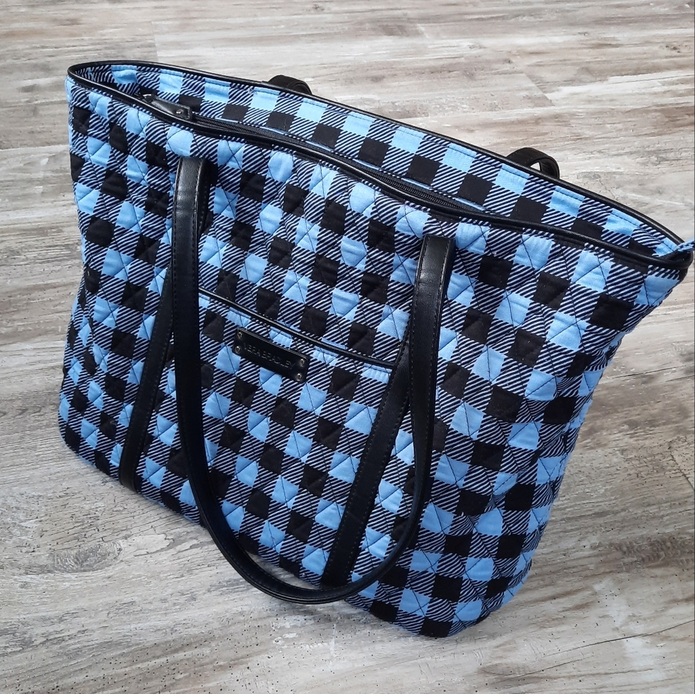 Vera Bradley, Blue Alpine Buffalo Plaid, Large Laptop Tote